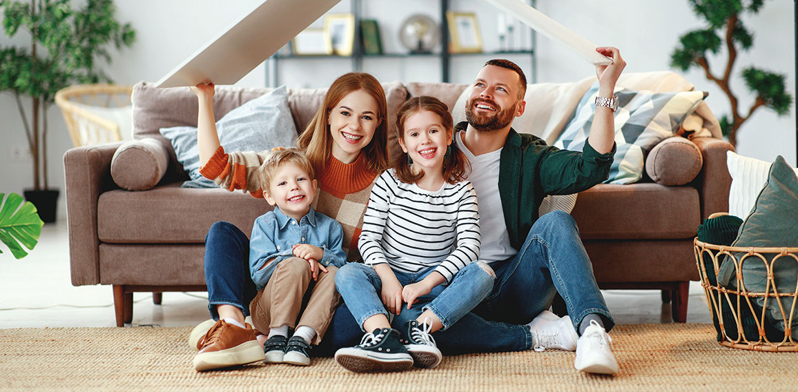 concept housing a young family. mother father and children in  new home