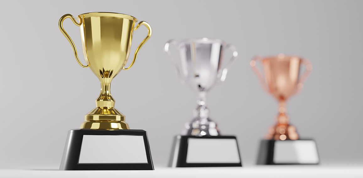 Trophy award on white background. copy space for text. 3d render