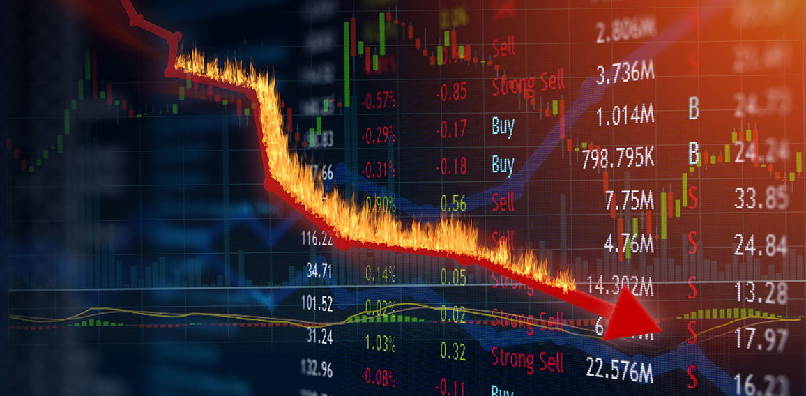 Investment loss and price falling in the red.  Plummeting values