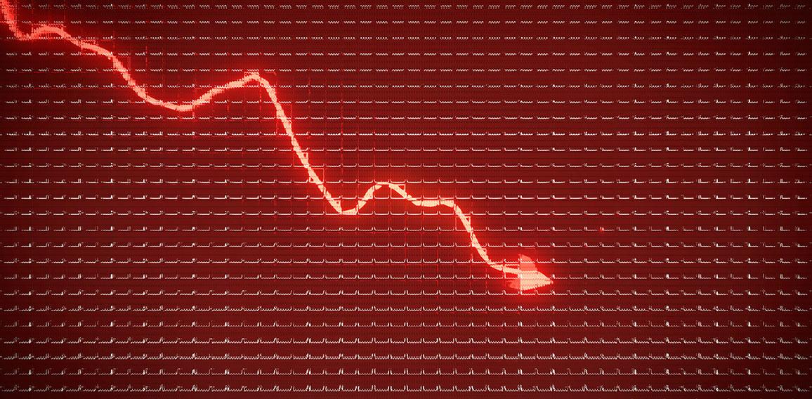 Red trend as symbol of economy drop or financial crisis