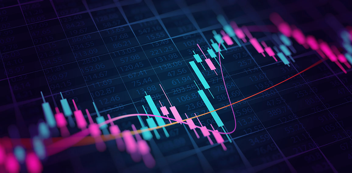 Financial graph with up trend line candlestick chart in stock ma