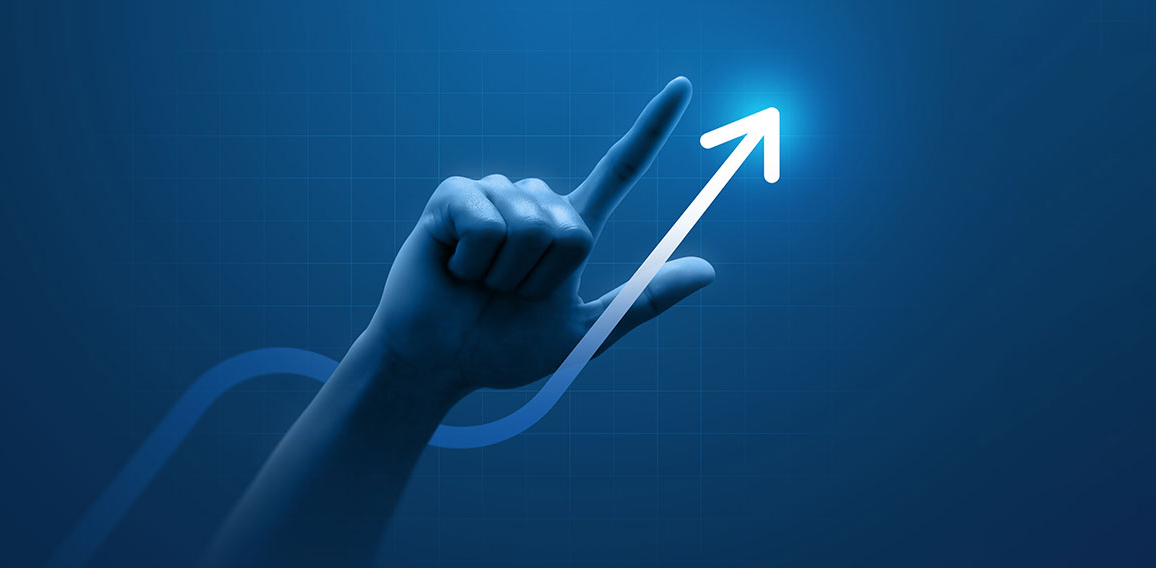 Hand pointing growth arrow success business target background of