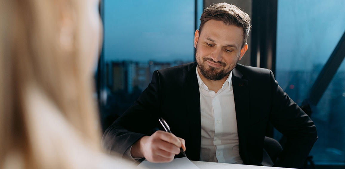 interview of a male and a female in the office. interview in the office. conversation of colleagues