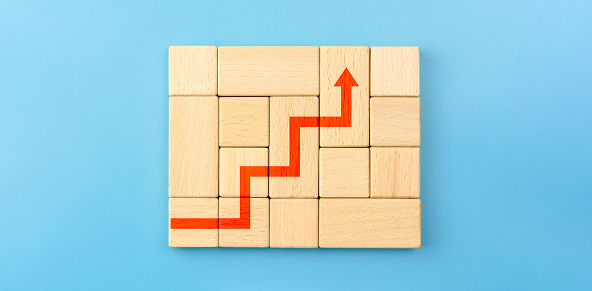 Red arrow up as step stair, Ladder of success in business growth