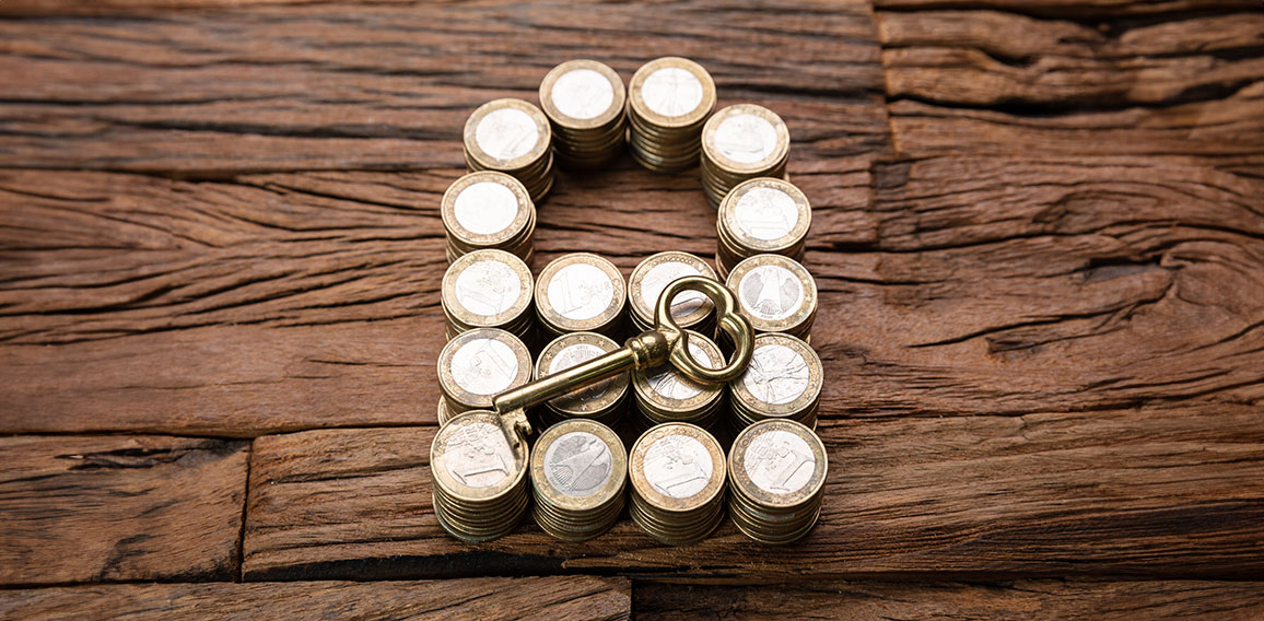 Stacked Coins Forming Lock