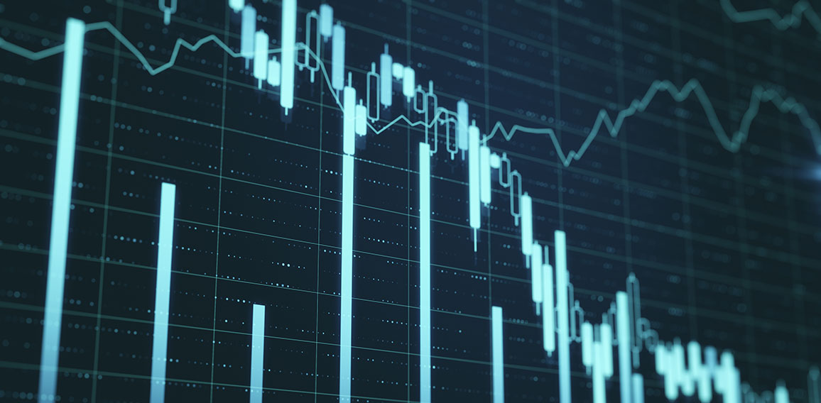 Falling stock exchange statistics on screen.