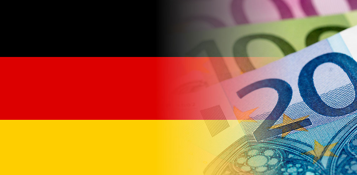 germany flag with euro banknotes