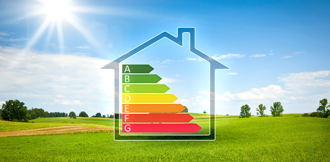 green house in the sun with energy efficiency graph