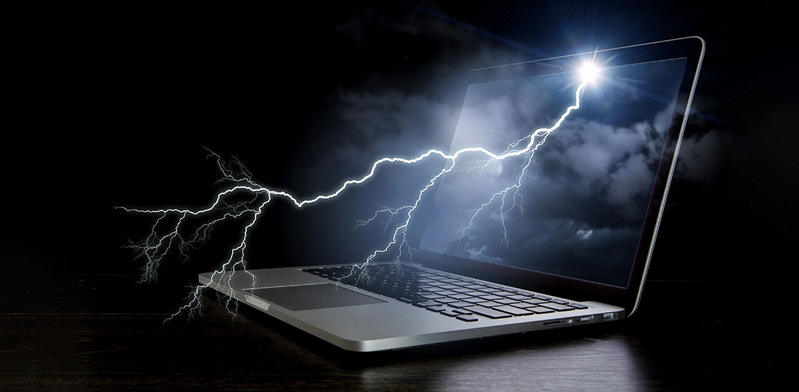 Laptop with lightning. Mixed media