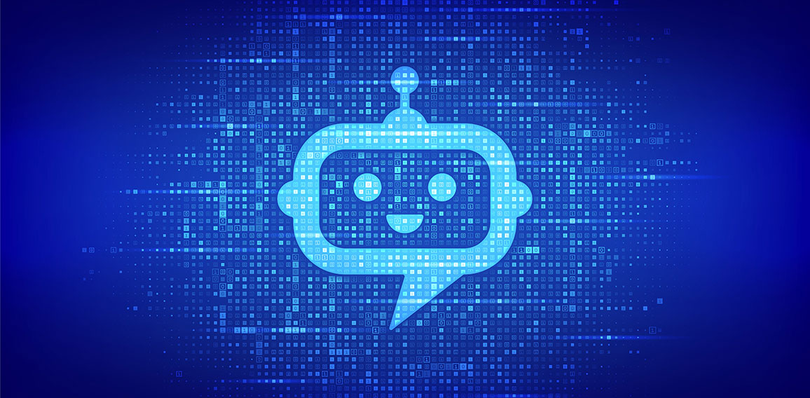 Robot chatbot head icon sign made with binary code. Chatbot assistant application. AI concept. Digital binary data and streaming digital code. Matrix background with digits 1.0. Vector Illustration.