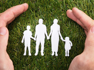 Human Hand Protecting Family Paper Cut Out