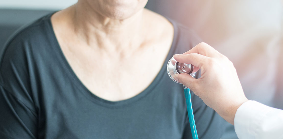 Doctor hand with stethoscope check up elderly woman people. Old