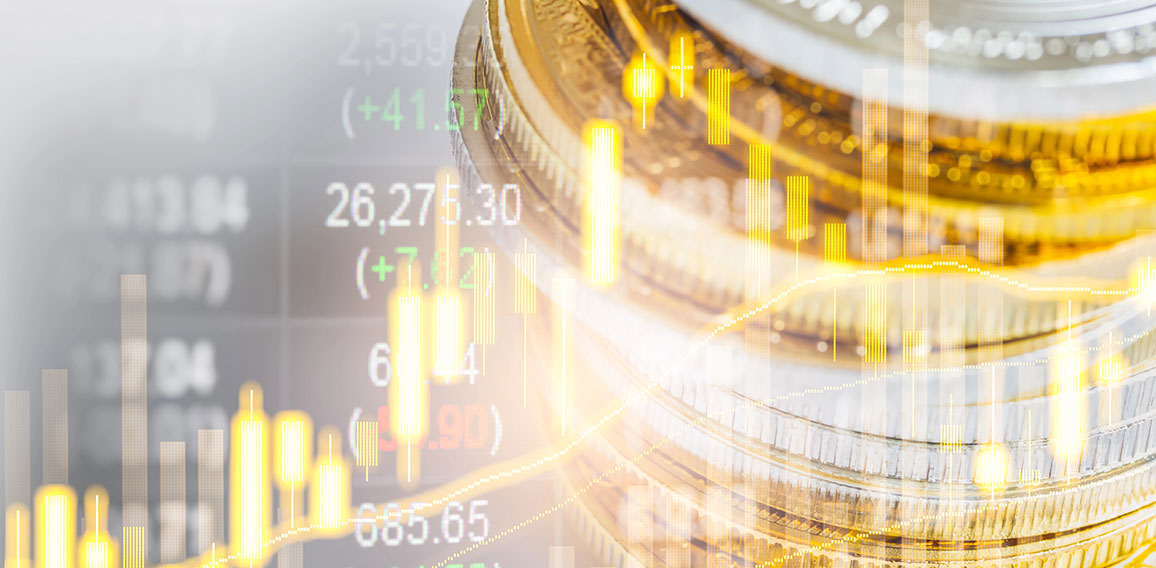 Stock market or forex trading graph and candlestick chart suitab