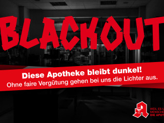 Mit einer bundesweiten Protestaktion weisen Deutschlands Apothekenteams am Mittwoch, 17. Dezember, auf die chronische Unterfinanzierung der Apotheken hin. Unter dem Motto "Versorgungsblackout" schalten die Apotheken zeitweise die Lichter aus - nur eine Notbeleuchtung bleibt an.